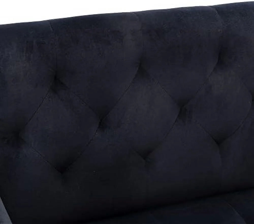 Black Velvet Tufted Accent Chair with Metal Legs R75722