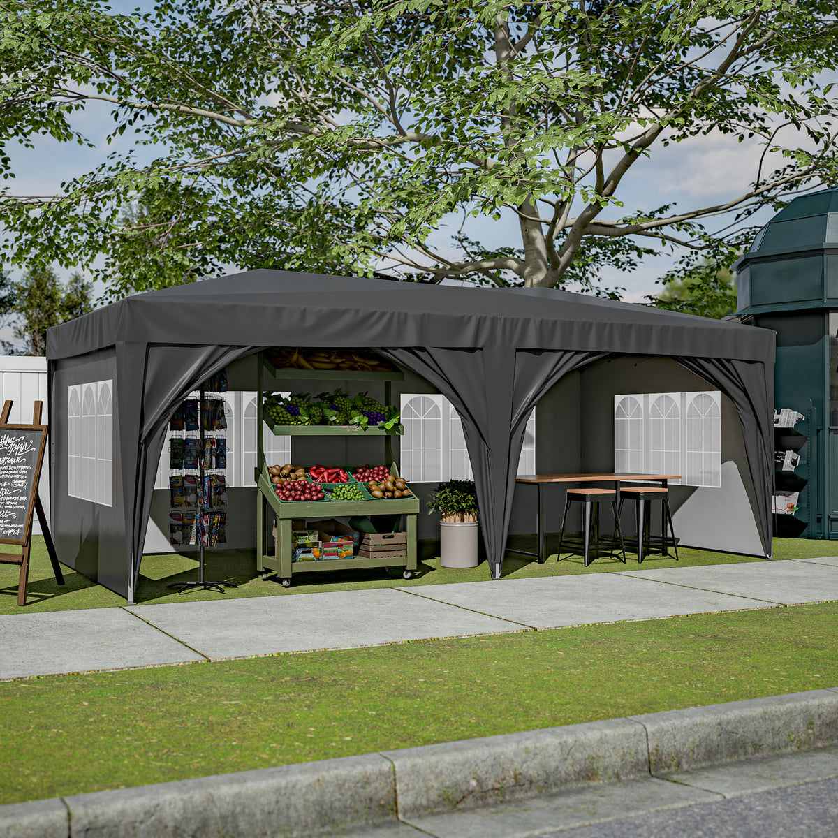 10x20 Pop-up Canopy Tent with 6 Sidewalls, Black P65994