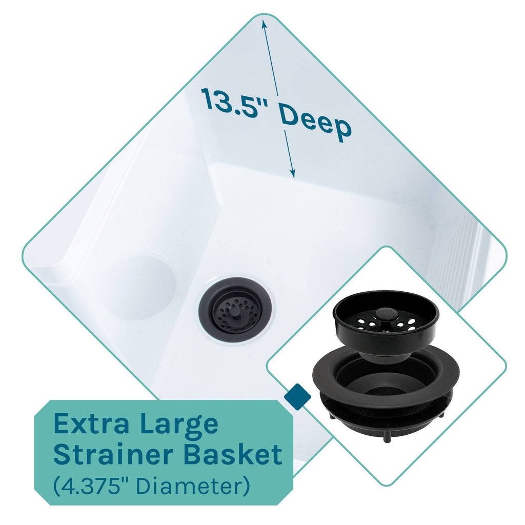 White Utility Sink with Black Pull-Out Faucet 18 Gallon C41999