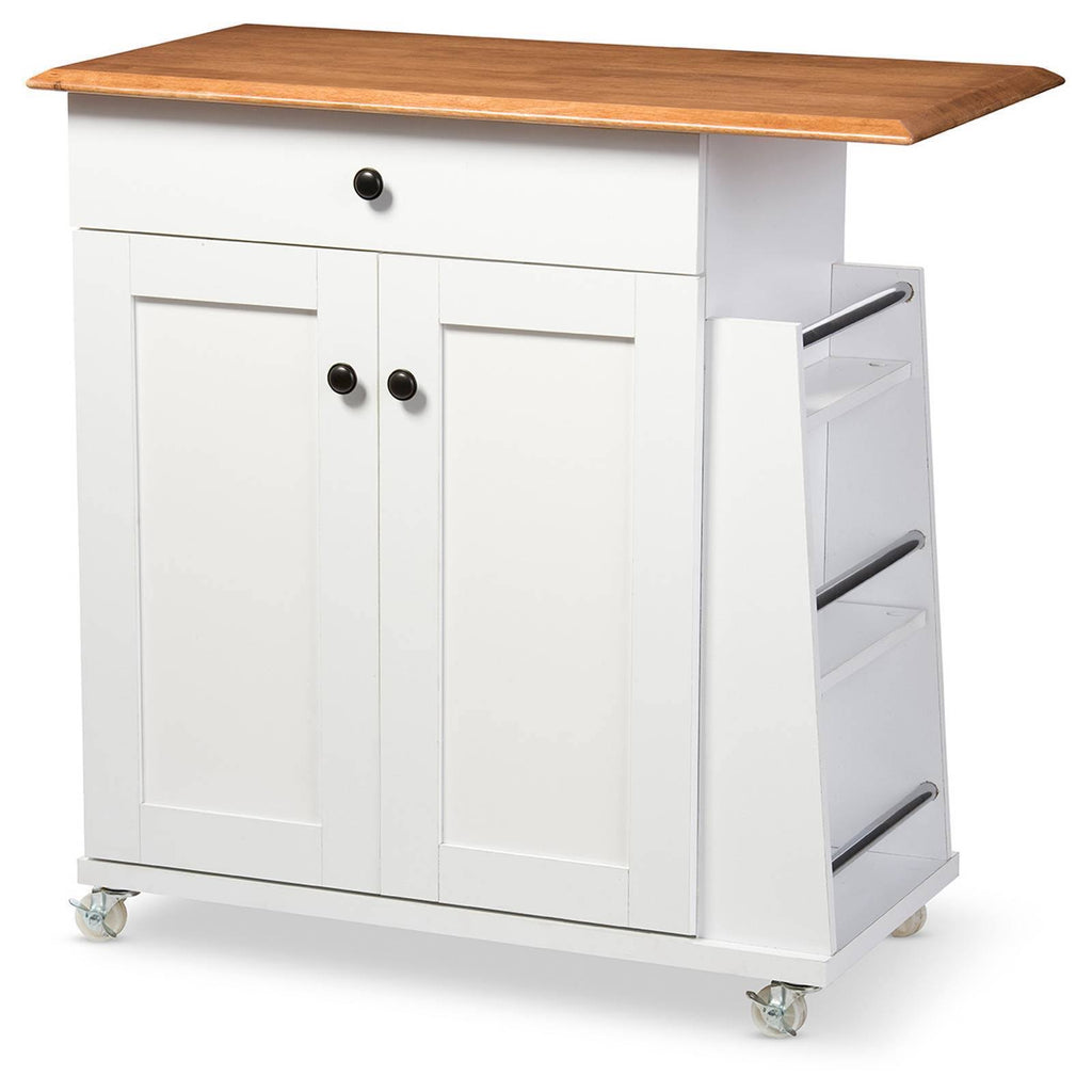 Two-Tone White and Dark Brown Lacquered Wood Kitchen Cart Cabinet B9800