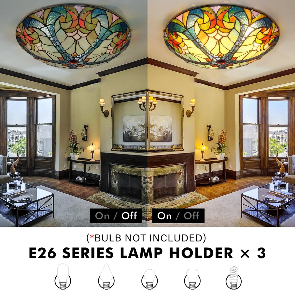 Flush Mount Ceiling Light LED Ceiling Lamp with Tiffany Glass Shade, 3 Light Pendant Light 16" X730383