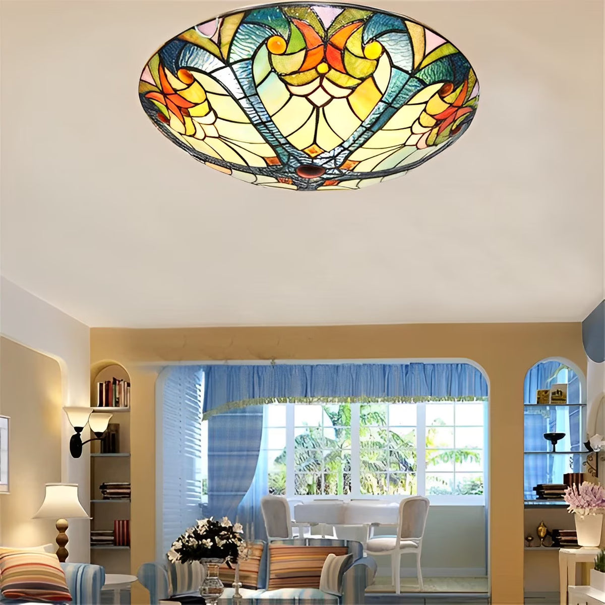 Flush Mount Ceiling Light LED Ceiling Lamp with Tiffany Glass Shade, 3 Light Pendant Light 16" X730383