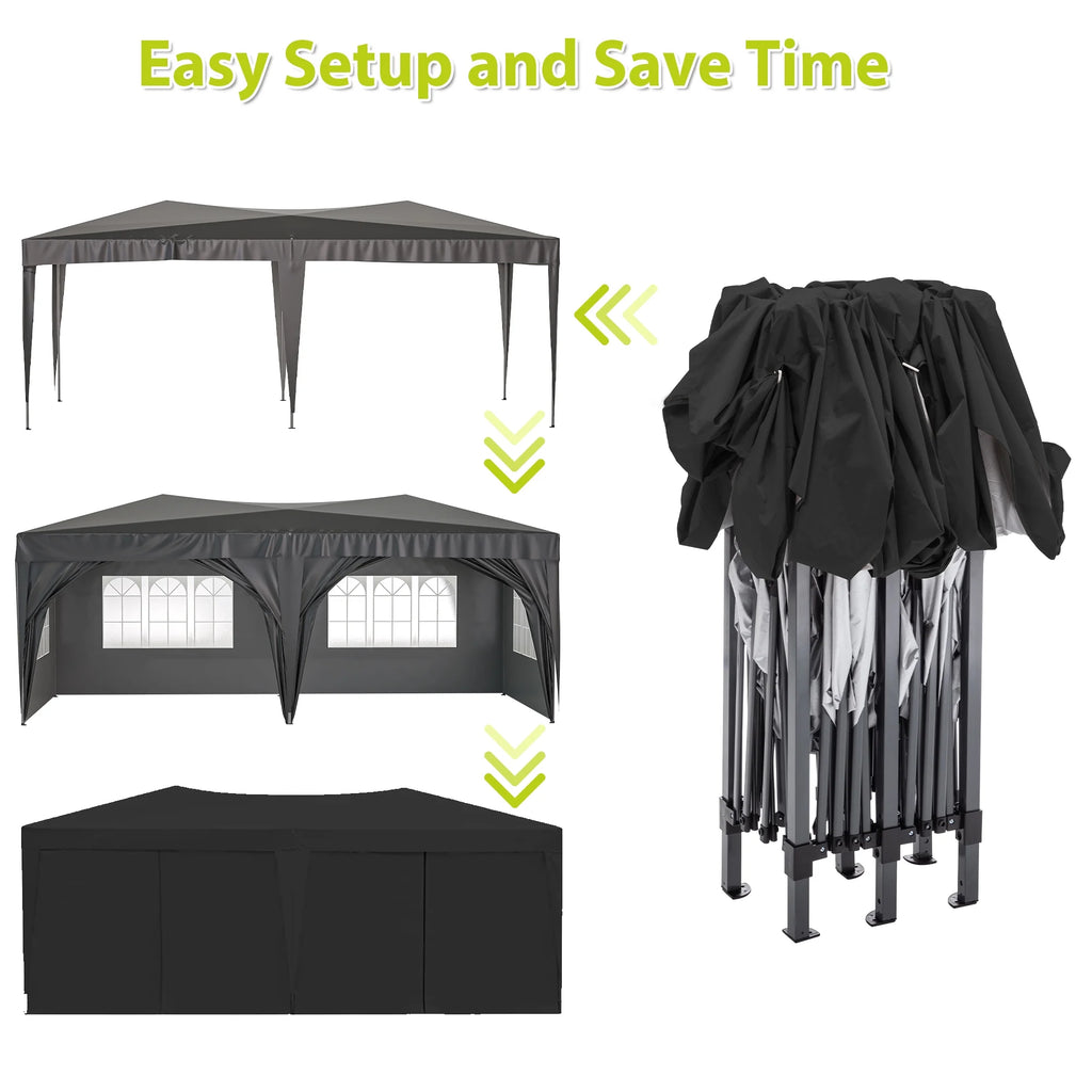 10x20 Pop-up Canopy Tent with 6 Sidewalls, Black P65994
