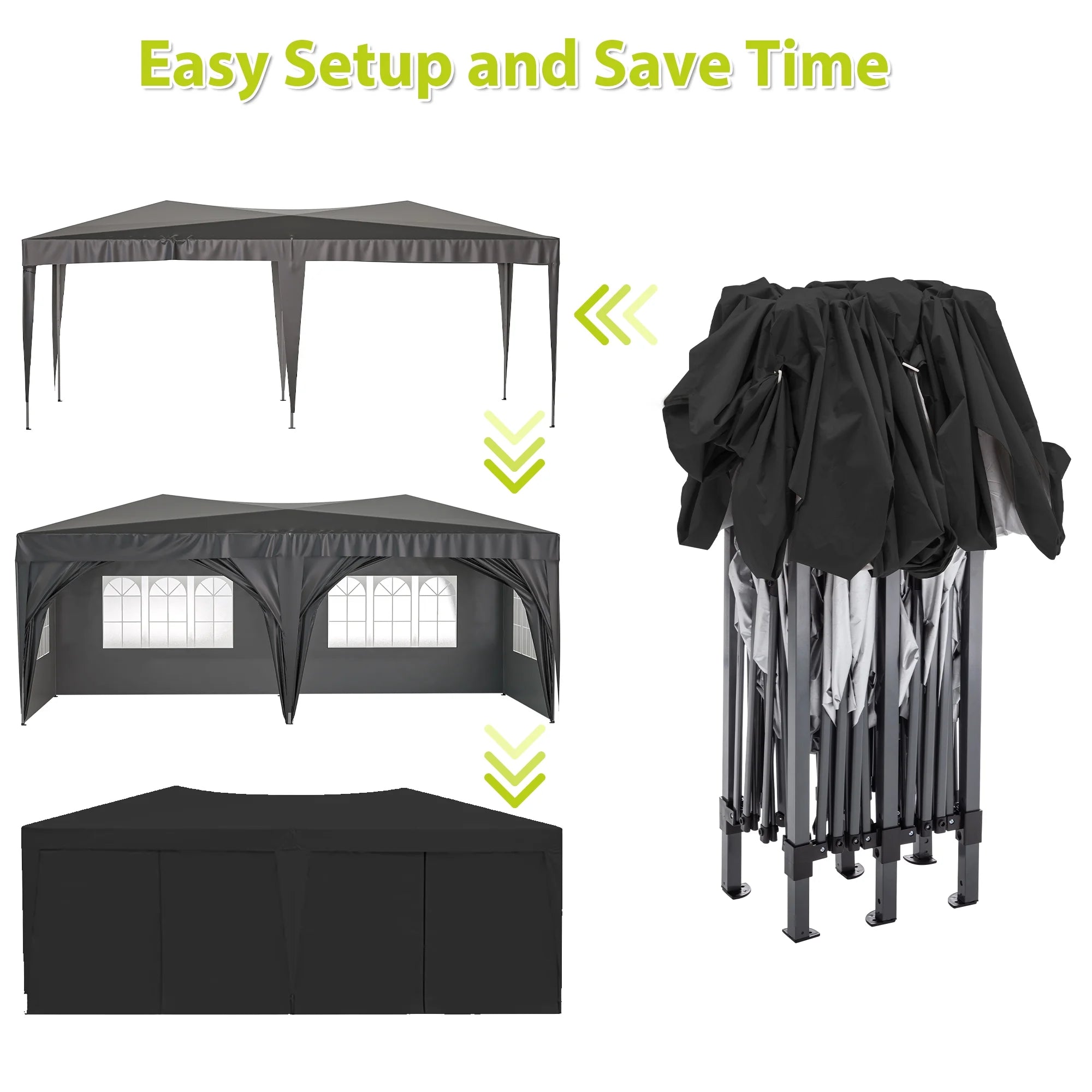 10x20 Pop-up Canopy Tent with 6 Sidewalls, Black P65994
