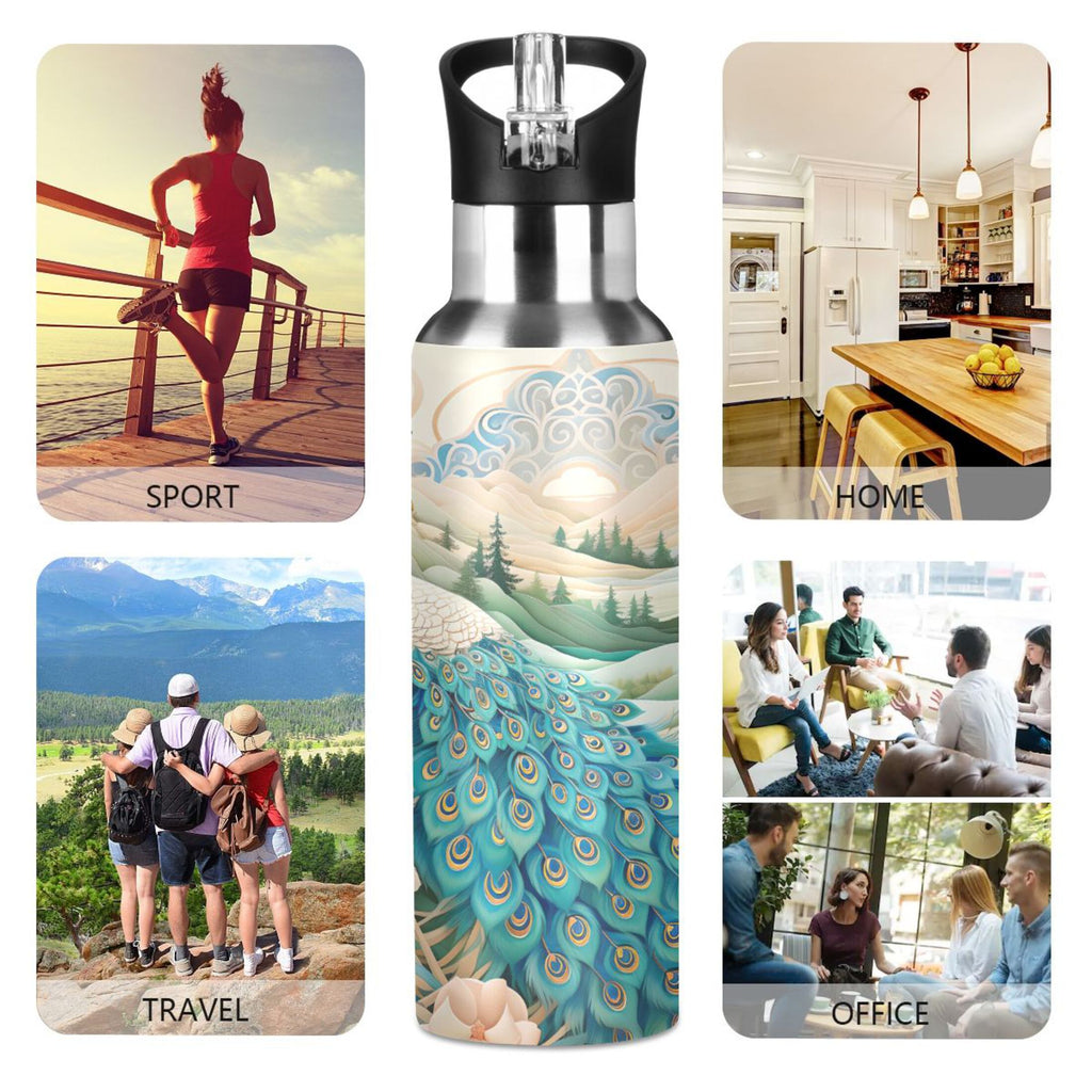 Stainless Steel Insulated Thermos Vacuum Flask Water Bottle with Straw Lid M571
