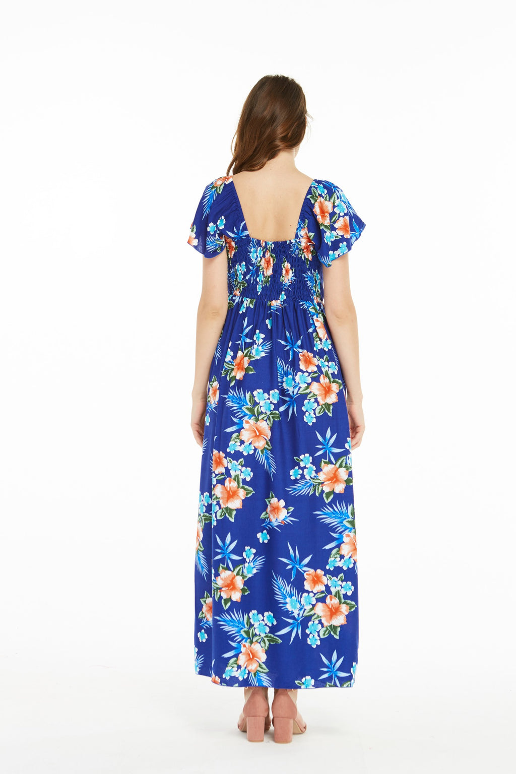 Hawaiian Luau Maxi Ruffle Sleeve Dress Q5236