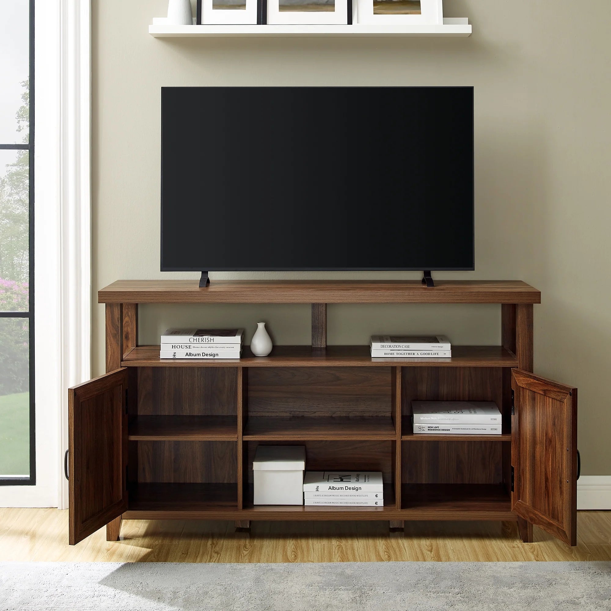 Dark Walnut Farmhouse Tall TV Stand L477218