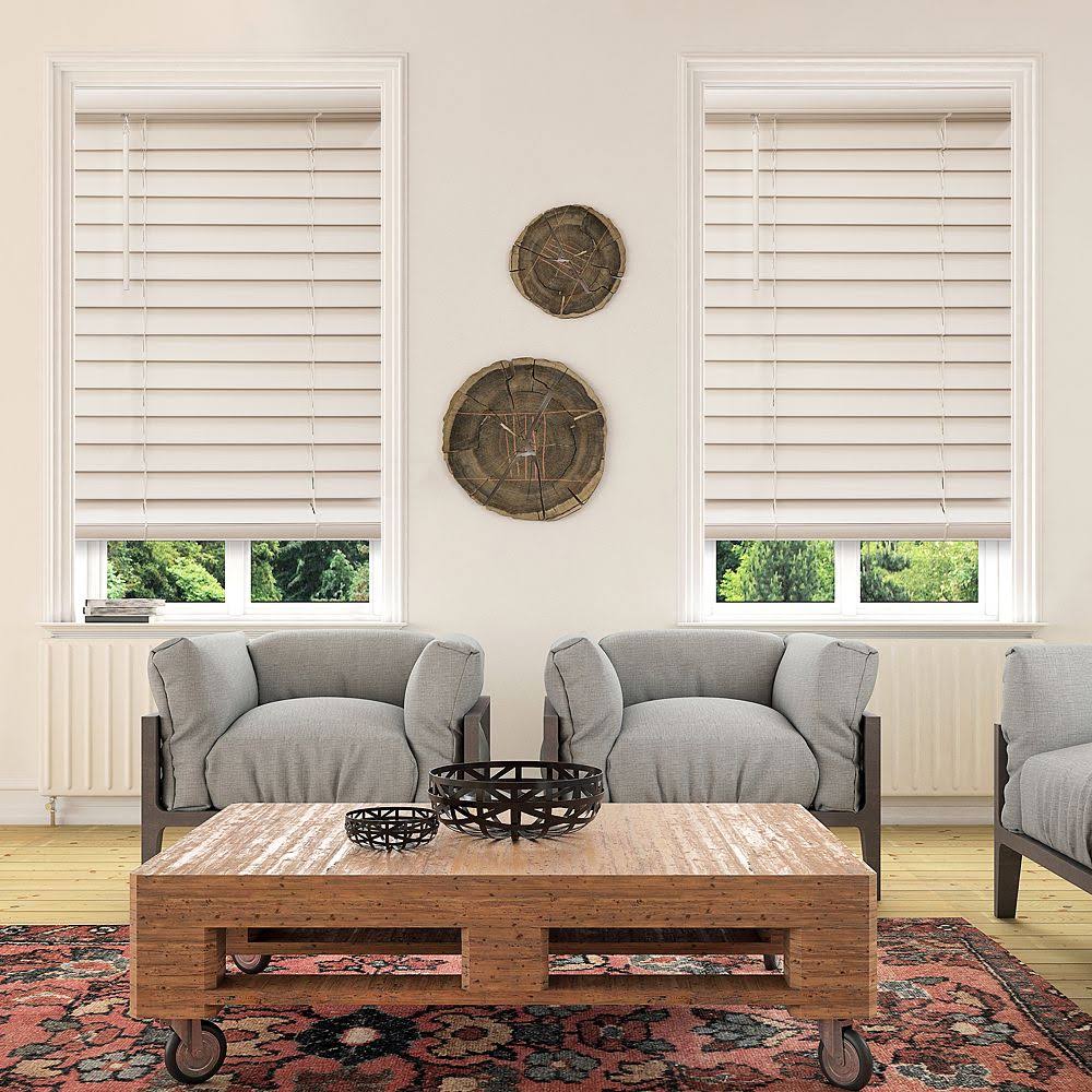 White 48-in. Faux Wood Cordless Blinds L445052