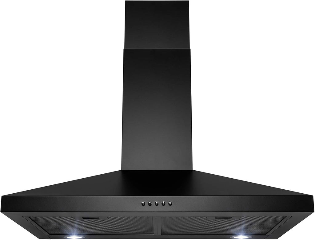 30 in. Black Painted Stainless Steel Kitchen Wall Mount Range Hood with Carbon Filters A78283