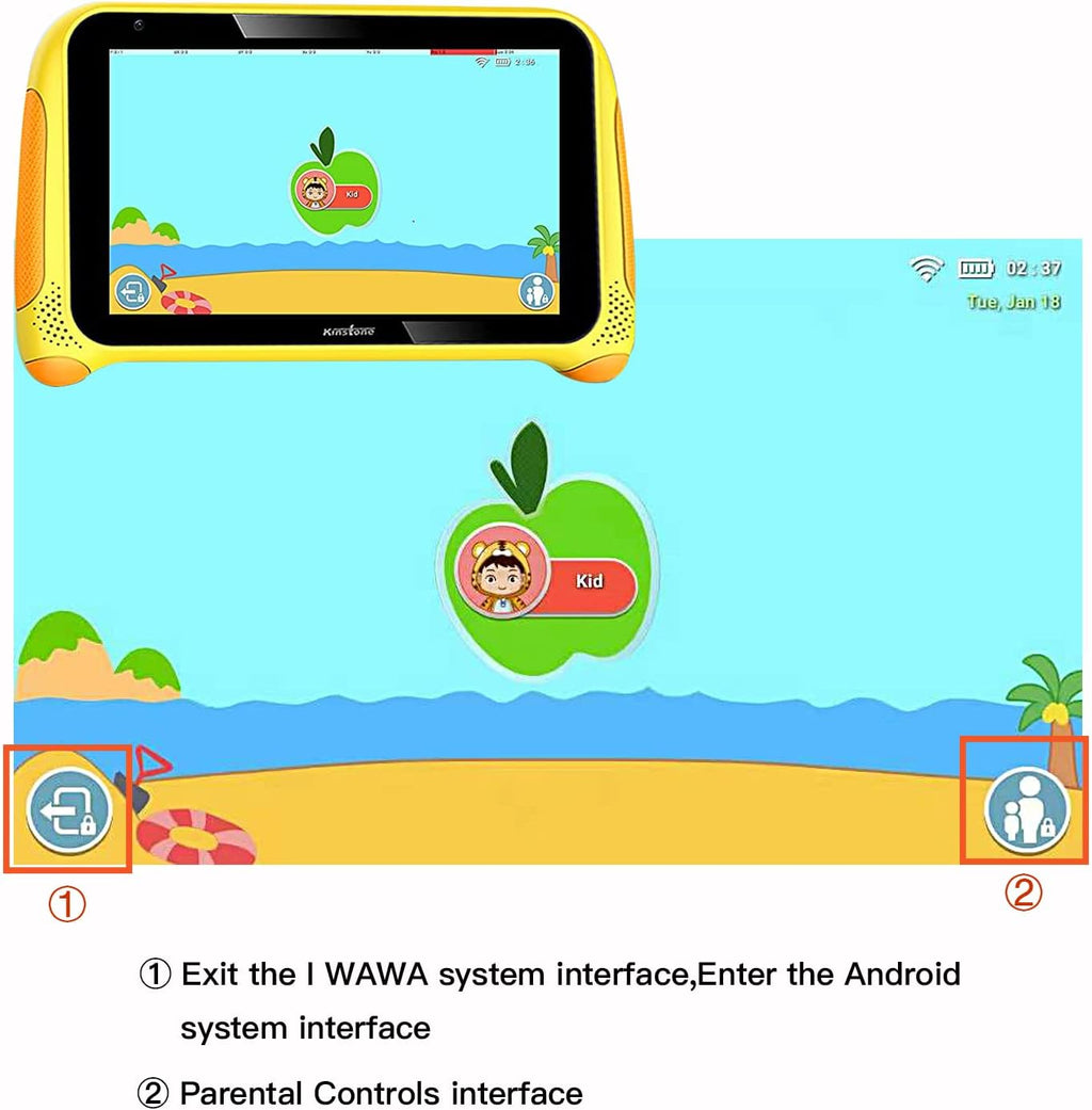 Yellow 7 inch Kids Tablet Android 11 Quad Core 2GB RAM 32GB Dual Camera WiFi Bluetooth Pack of 2 J522