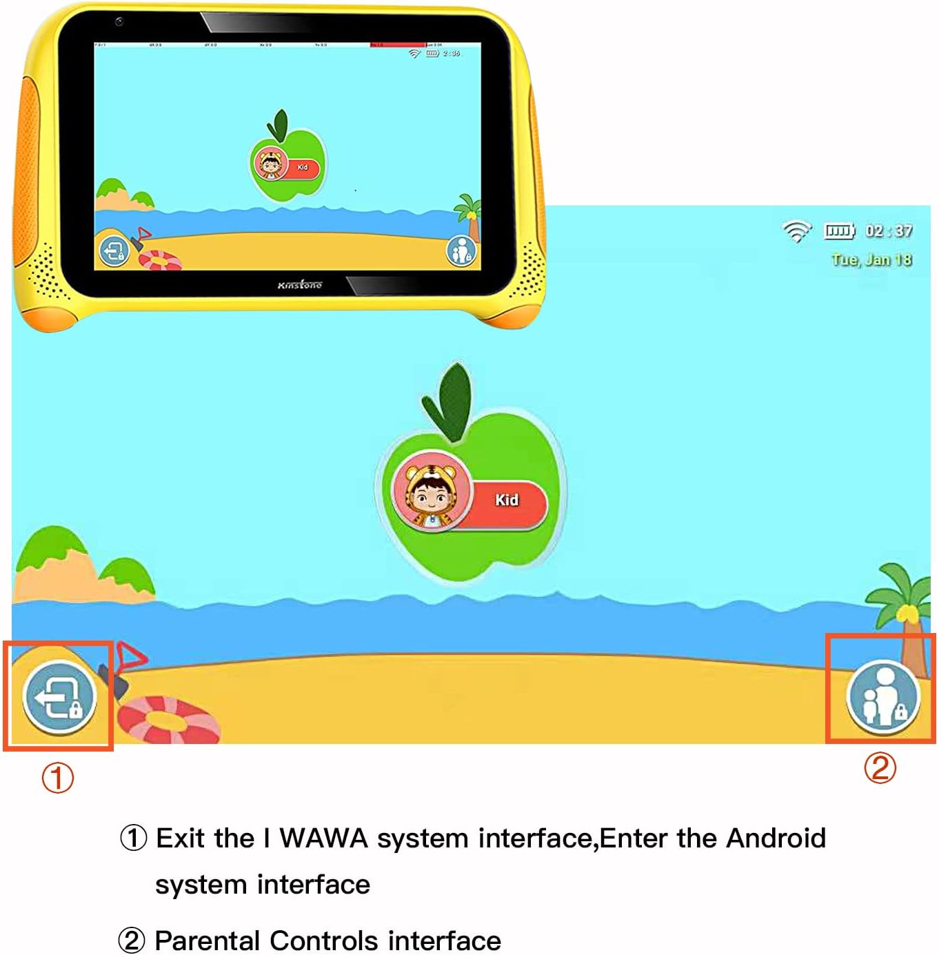Yellow 7 inch Kids Tablet Android 11 Quad Core 2GB RAM 32GB Dual Camera WiFi Bluetooth Pack of 2 J522
