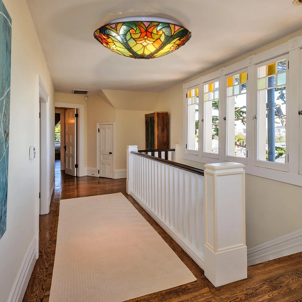 Flush Mount Ceiling Light LED Ceiling Lamp with Tiffany Glass Shade, 3 Light Pendant Light 16" X730383