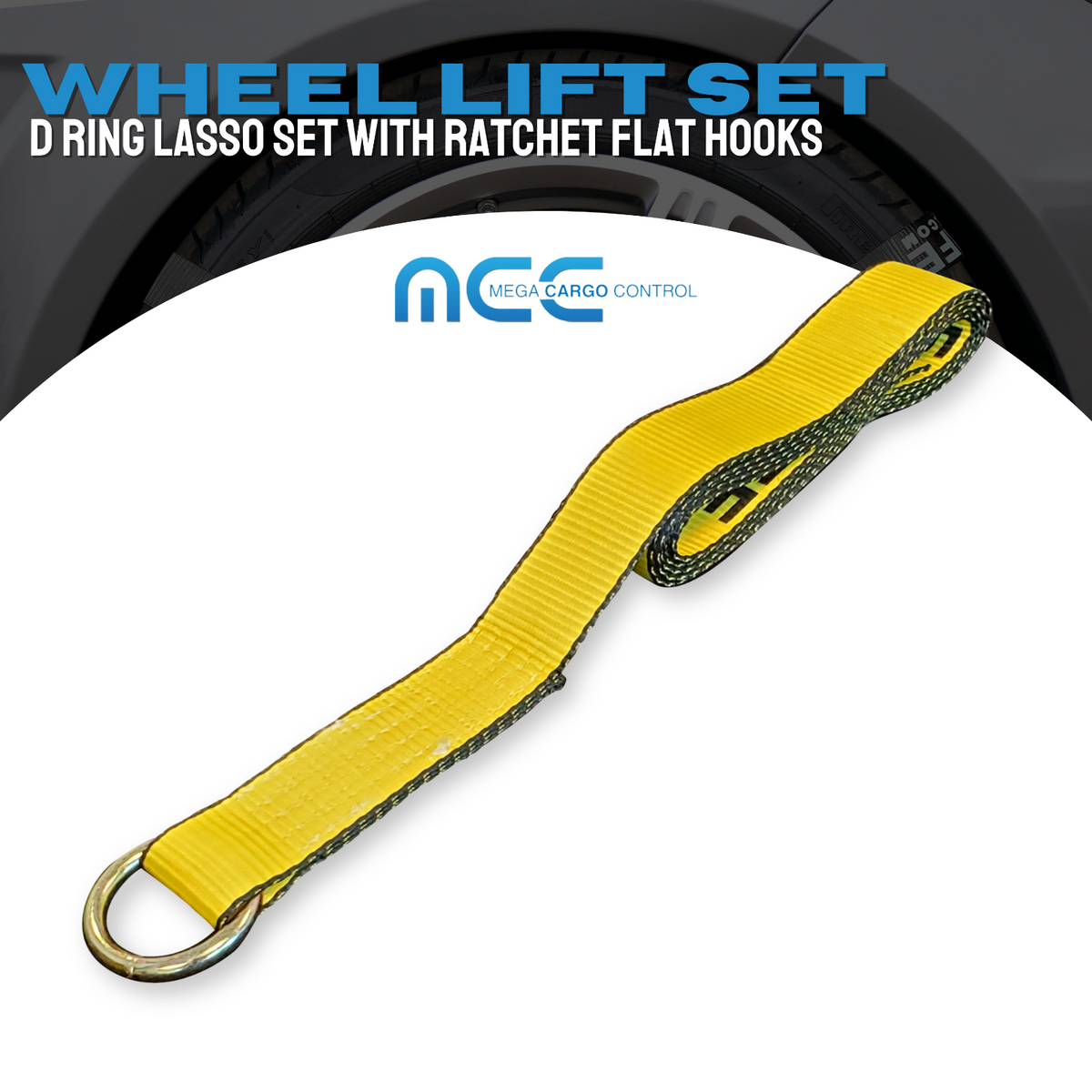 4 Pack 2" x 10' Side Mount Wheel Net Tie Down Ratchet Lasso Strap Flat Hook Yellow B33299
