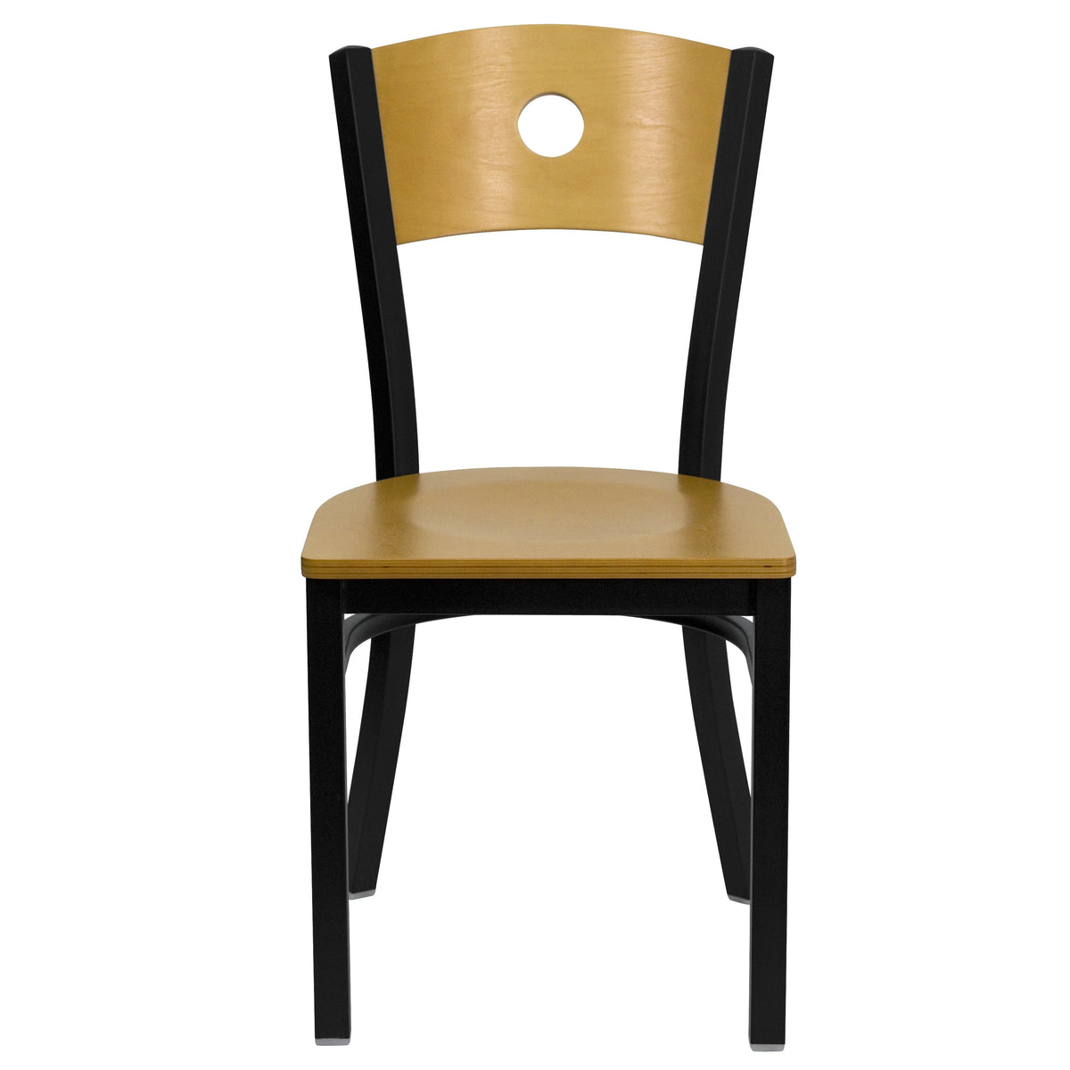 Black Circle Back Metal Restaurant Chair with Natural Wood Back & Seat B3944