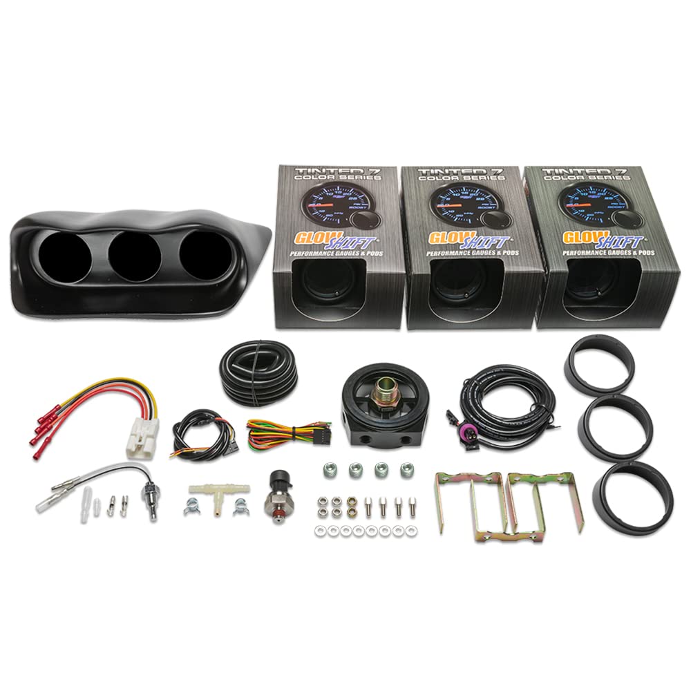 Tinted 7 Color 30 PSI Boost/Vacuum 100 PSI Oil Pressure Oil Temperature Gauges Fiberglass Triple Dashboard Pod F390