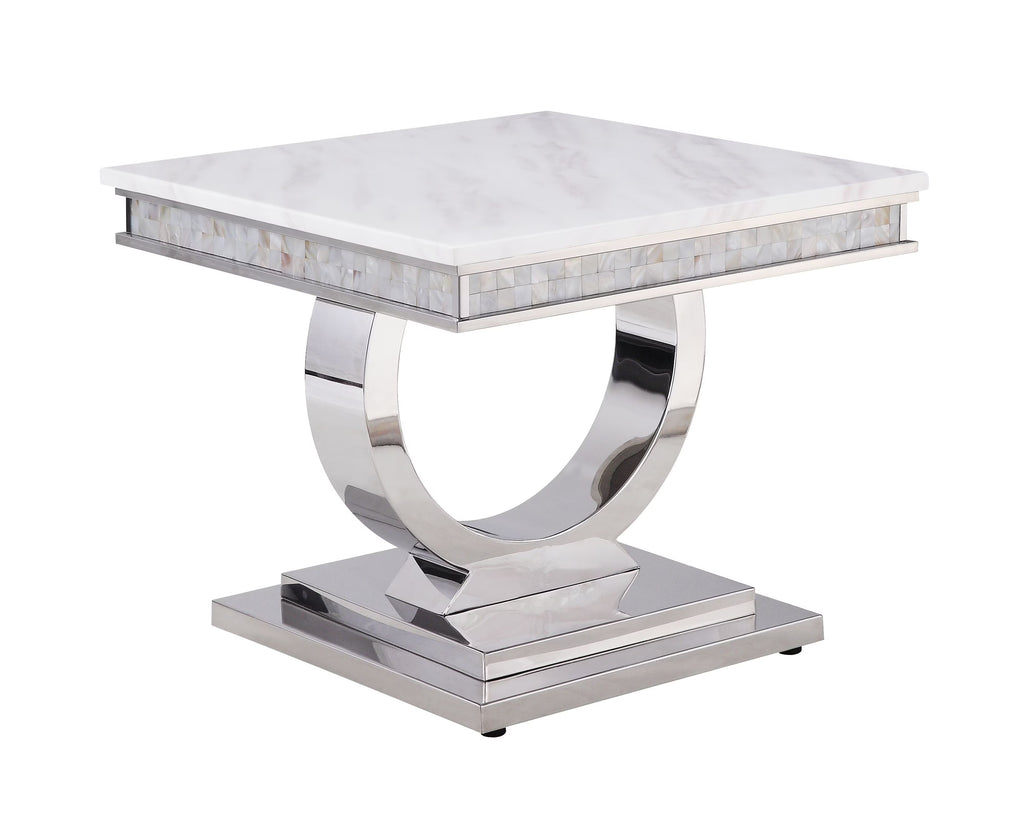 White Printed Faux Marble End Table M3223