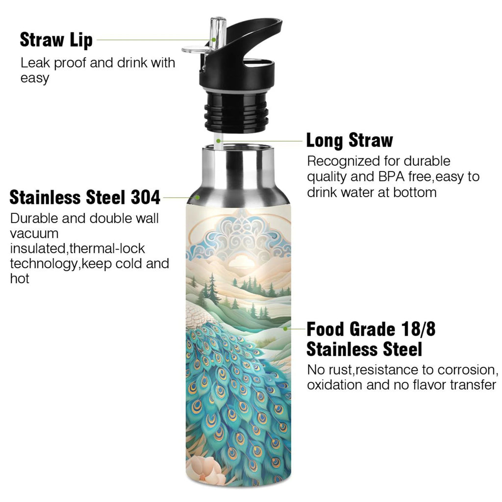 Stainless Steel Insulated Thermos Vacuum Flask Water Bottle with Straw Lid M571