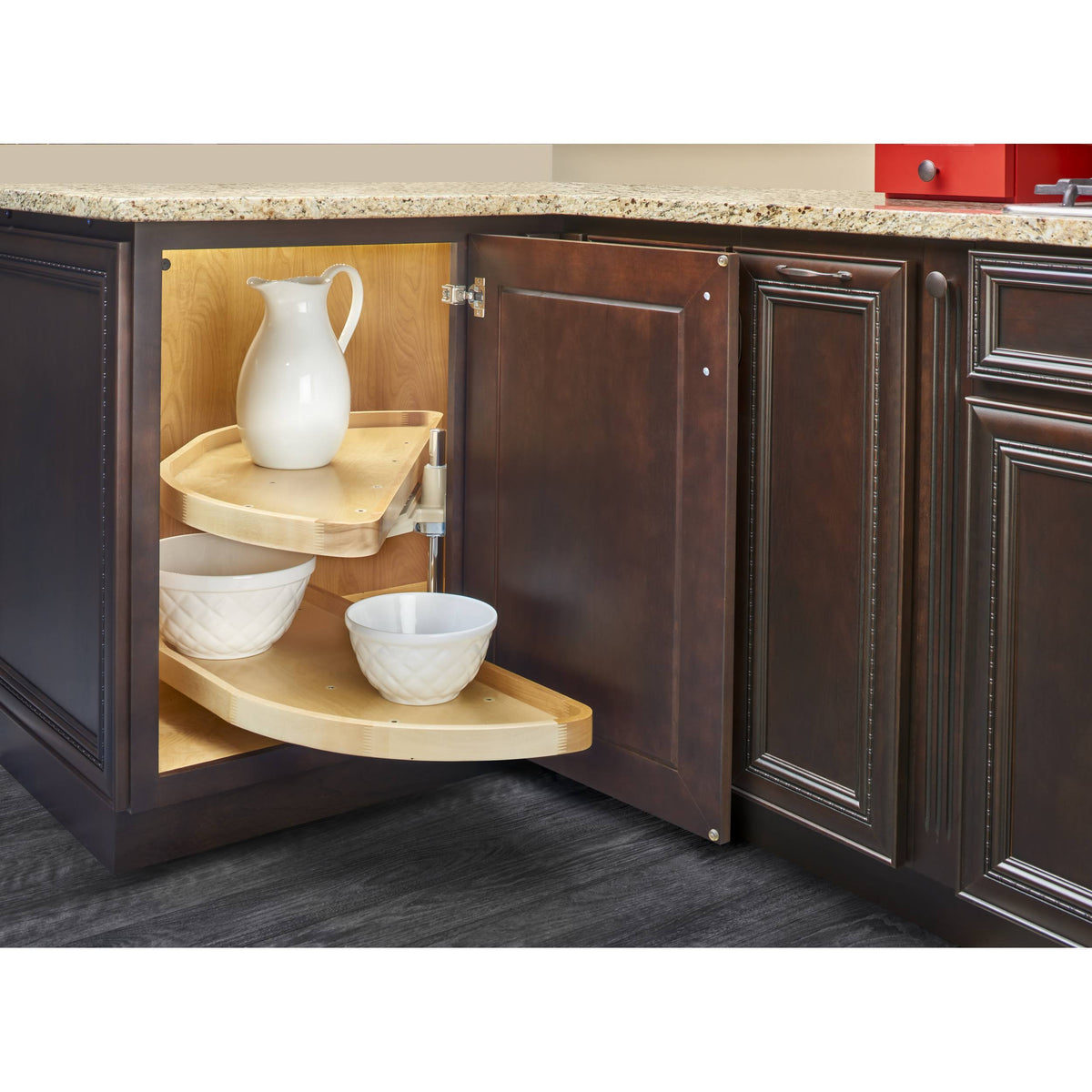 35x22 Natural Wood 2 Shelf Half-Moon Lazy Susan Y24212