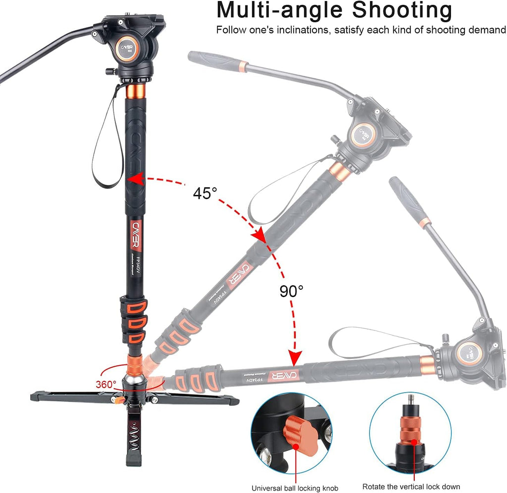 71 inch Lightweight Aluminum Monopod with Pan Tilt Fluid Head and Tripod Base M42200