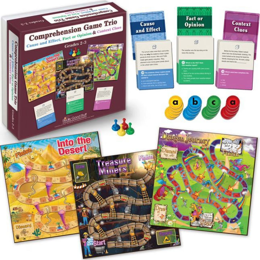 Comprehension Game Trio: Cause And Effect, Fact Or Opinion and Context Clues - Grades 2-3 - 3 games G2328