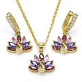 Gold Plated Multicolor CZ Peacock Dangling Drop Necklace Earring Set C960633