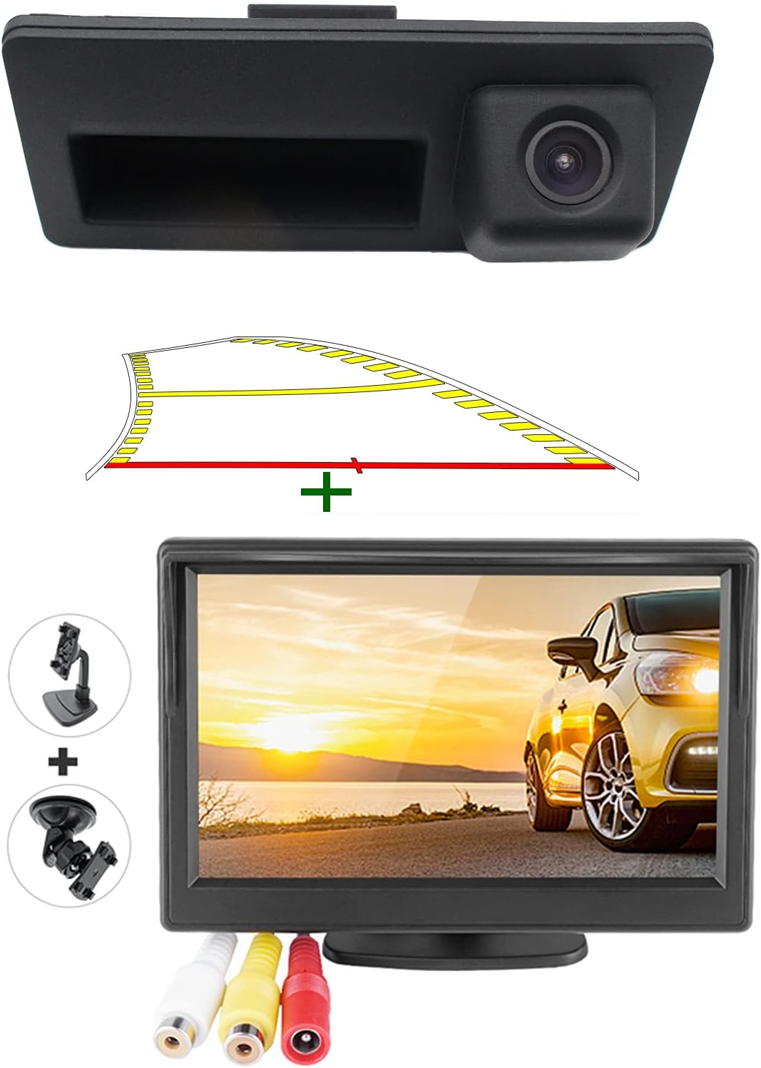 Trunk Handle Backup Camera with Moving Guide Line and 5 AHD TFT LCD Screen Monitor Pack of 2 J10798