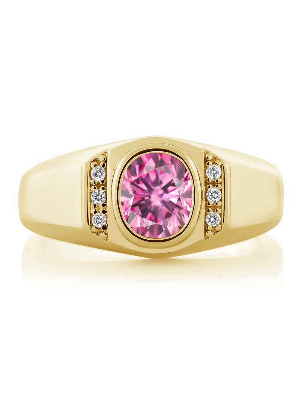 18K Yellow Gold Plated Silver Oval Pink Moissanite and Created Sapphire Ring S34131