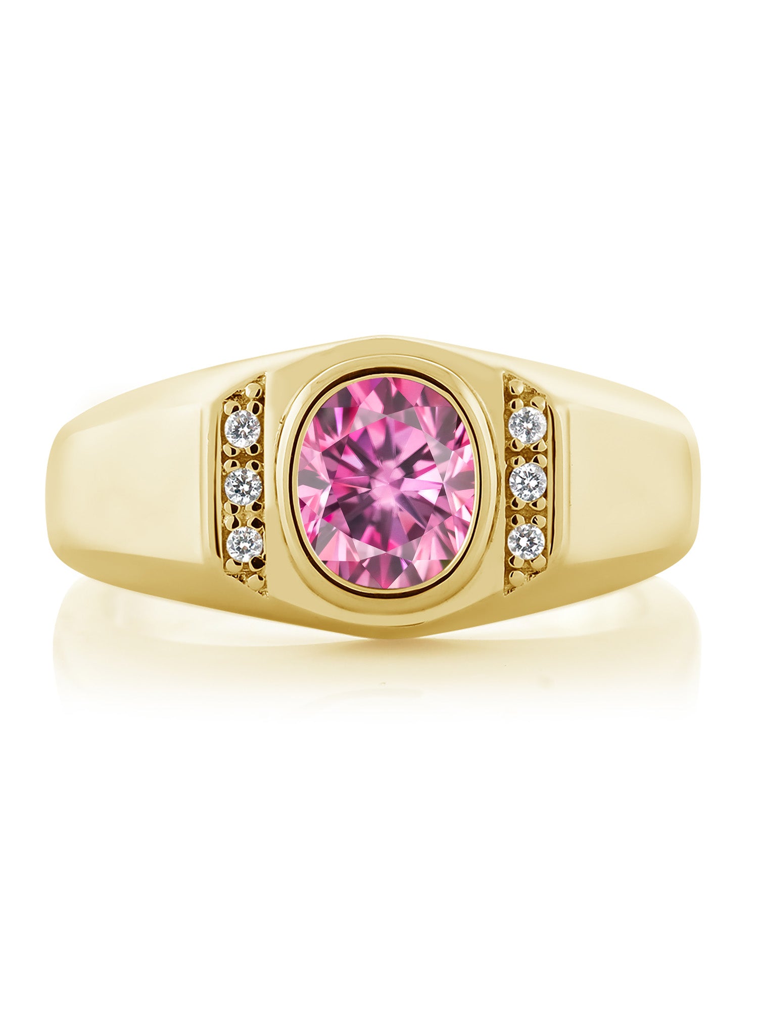 18K Yellow Gold Plated Silver Oval Pink Moissanite and Created Sapphire Ring S34131