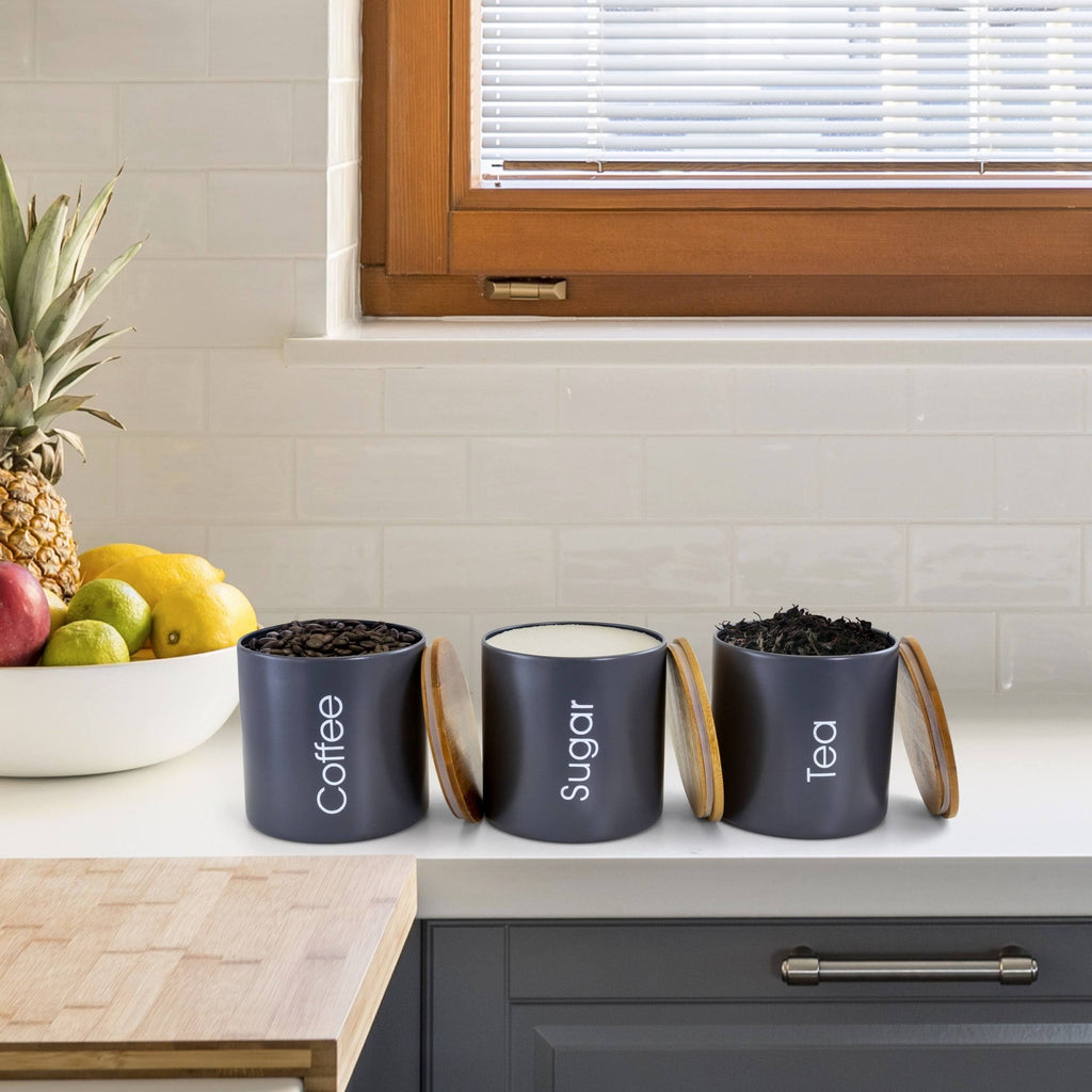 Bamboo 4 Piece Bread Basket and Canister Set in Gray with Lids U348769