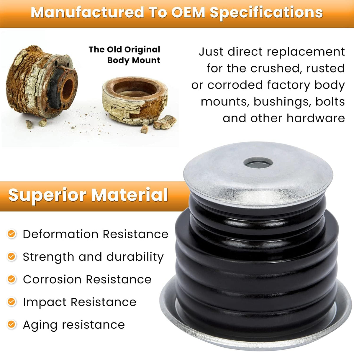 Polyurethane Body Mount Bushing Kit with Steel Sleeves and Hardware J225