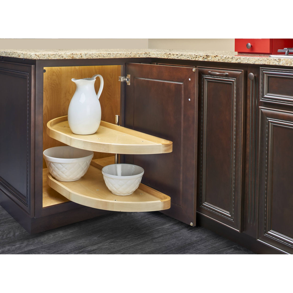 35x22 Natural Wood 2 Shelf Half-Moon Lazy Susan Y24212