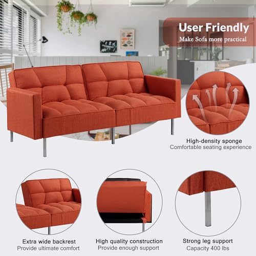 Linen Upholstered Convertible Folding Sofa Bed with Metal Legs C11357