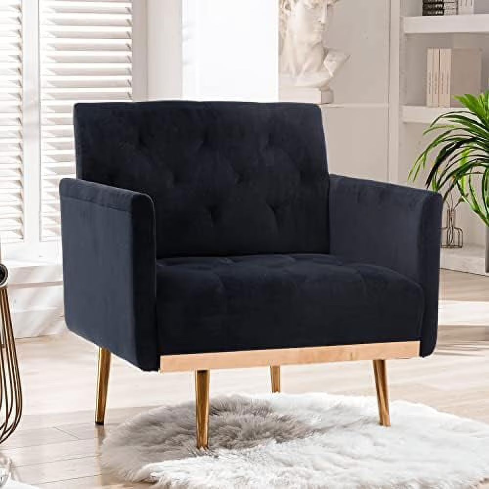 Black Velvet Tufted Accent Chair with Metal Legs R75722
