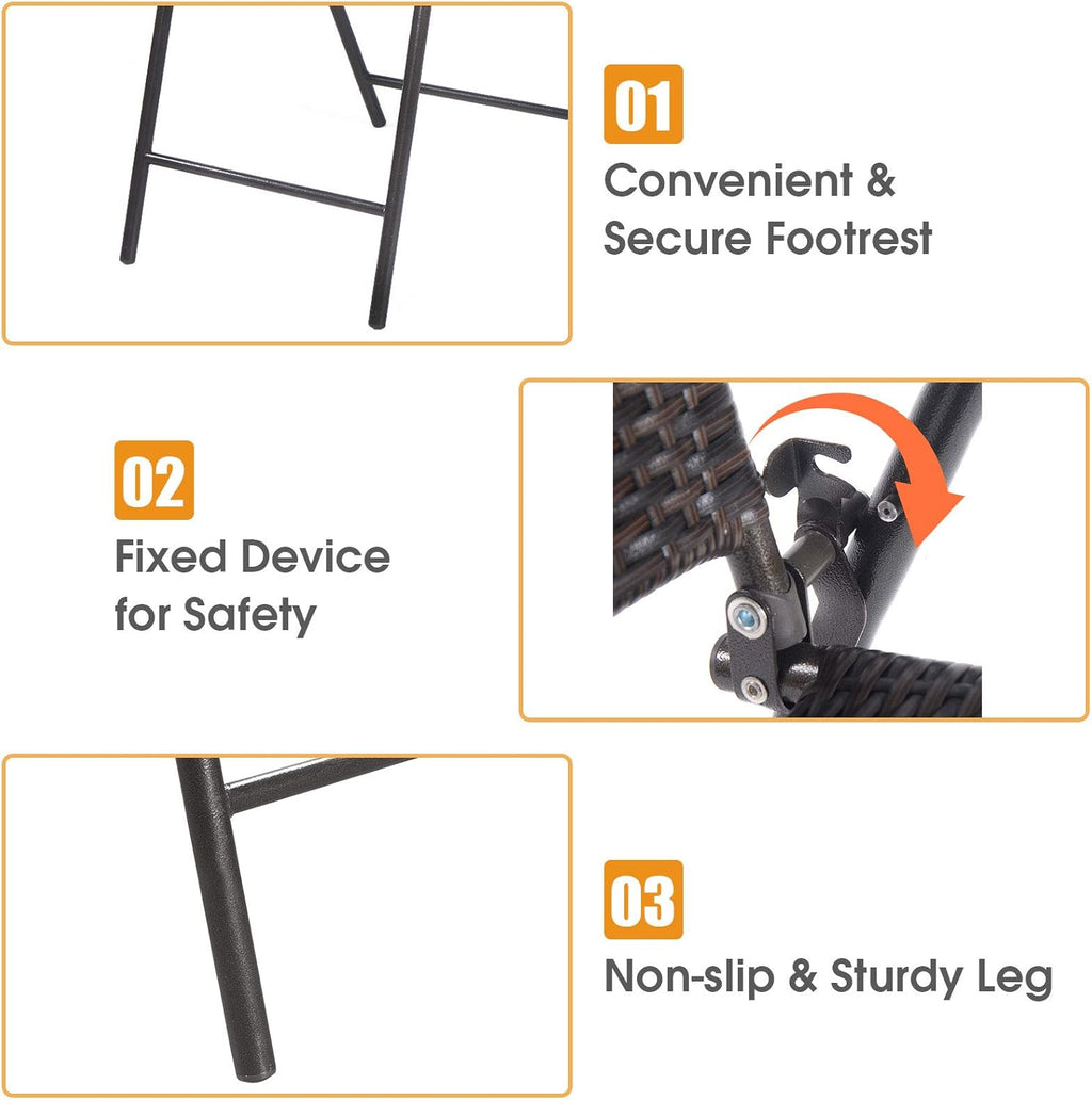 Set of 4 Folding Wicker Rattan Bar Stools with Back P74354