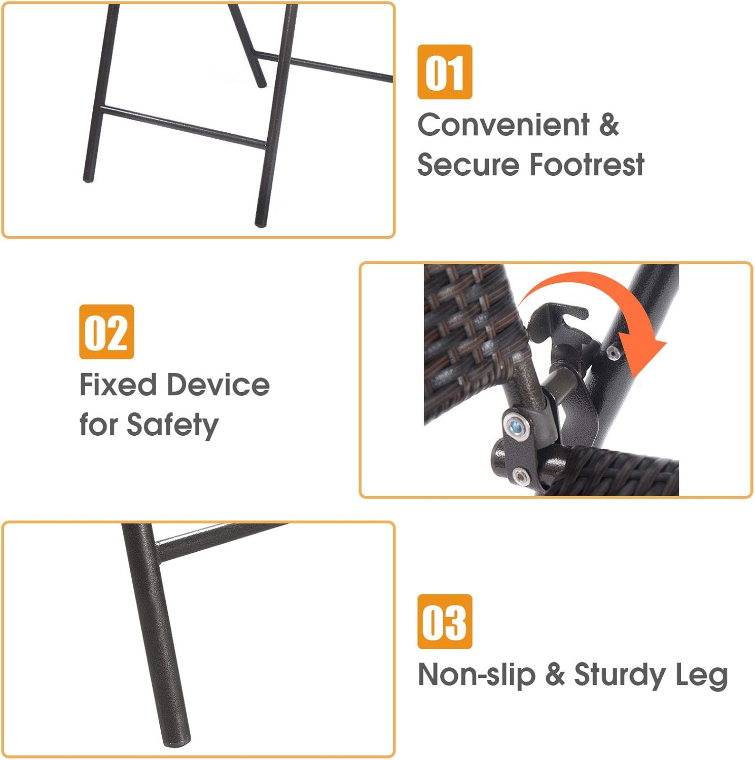Set of 4 Folding Wicker Rattan Bar Stools with Back P74354