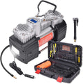 Portable Air Compressor Pump Tire Inflator with Digital Gauge, Heavy Duty Double Cylinder 12V Tire Pump 150 PSI with Tire Repair Kit and Toolbox, Pack of 2 O640405