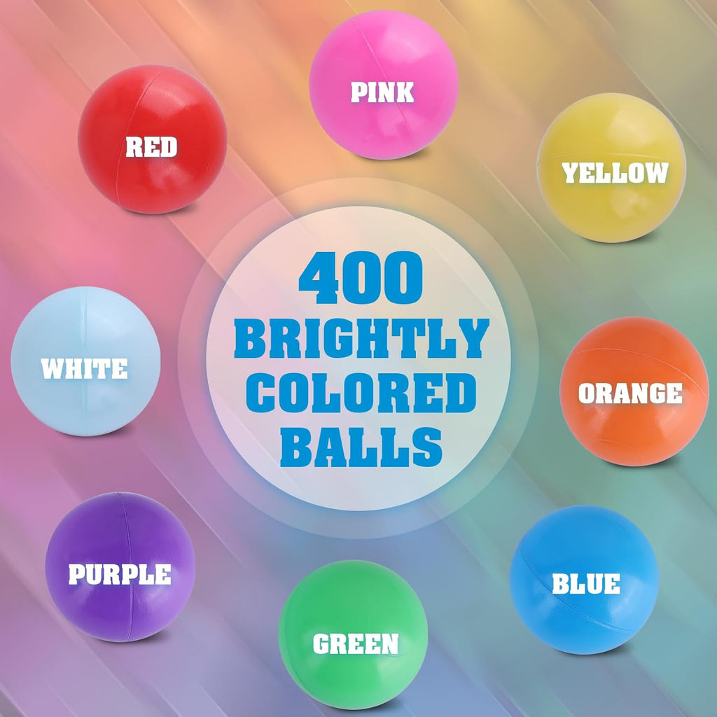 400 Count 8 Colors Plastic Ball Pit Balls with Storage Mesh Bag Y131
