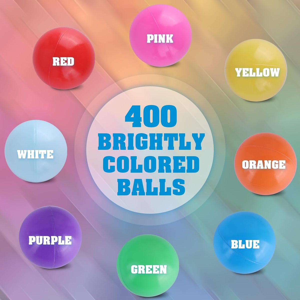 400 Count 8 Colors Plastic Ball Pit Balls with Storage Mesh Bag Y131