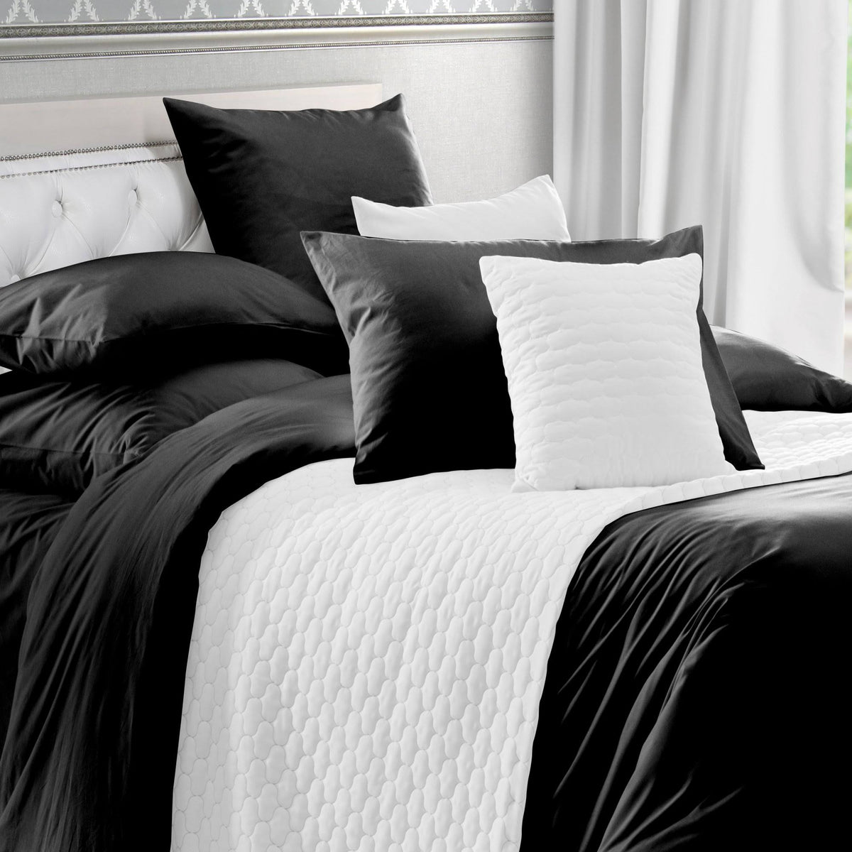 Oversized King 3 PC Black 100% Sateen Cotton Duvet Cover Set Y799