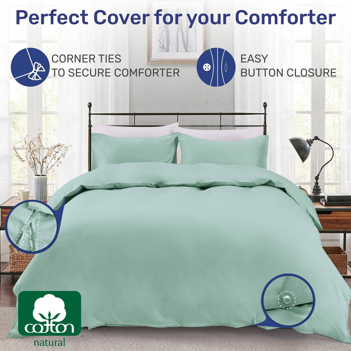 Oversized King 3 PC Black 100% Sateen Cotton Duvet Cover Set Y799