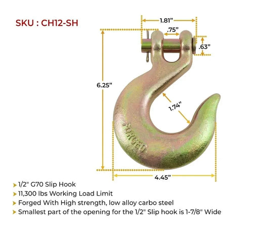 1/2" Clevis Slip Hook (4 Pack) Grade 70 Tow Chain Hook P543