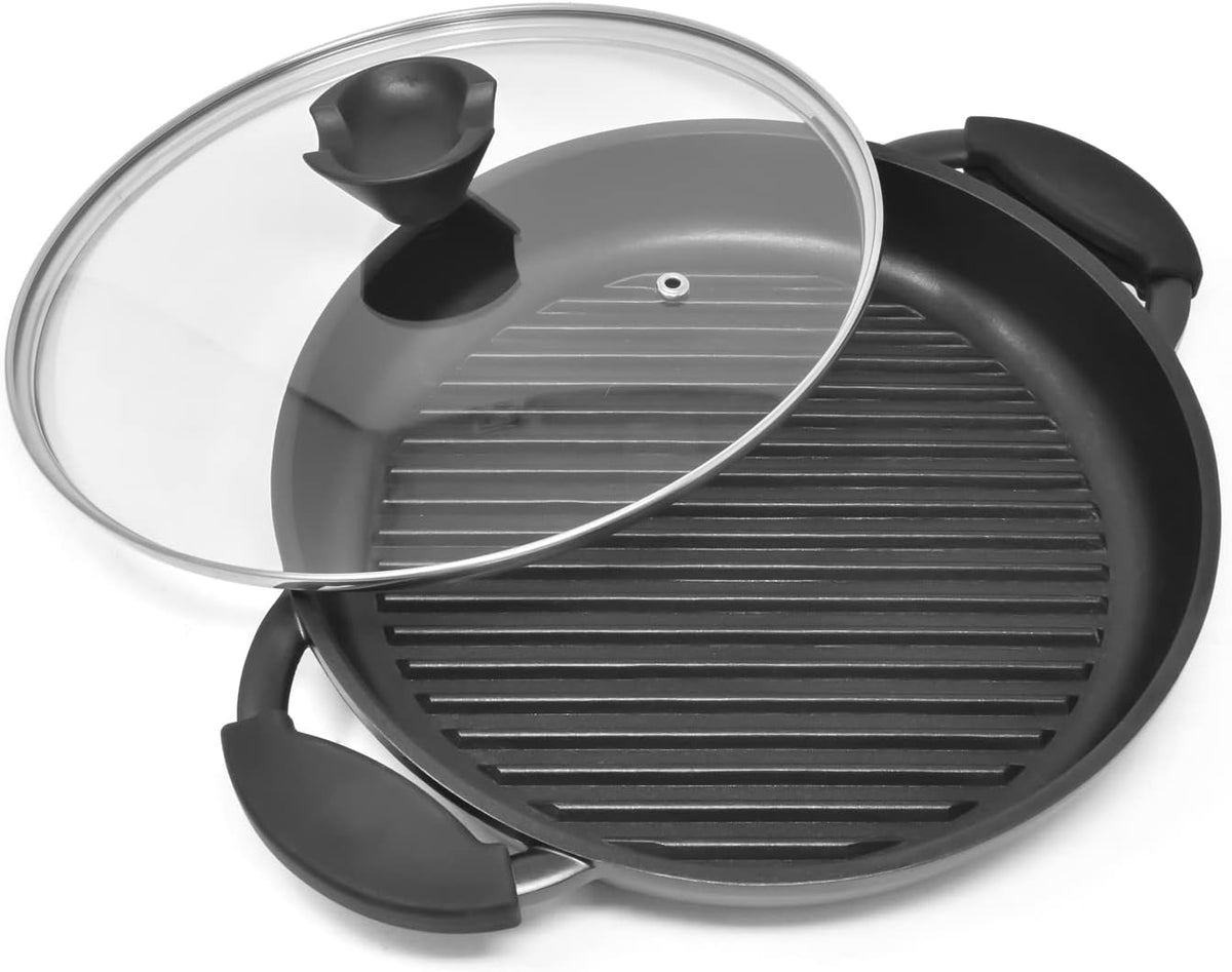 10.6 Inch Non Stick Cast Aluminum Griddle Pan with Glass Lid Z13563