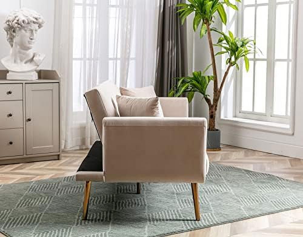 Convertible Velvet Futon Sofa Bed with 2 Pillows C371583