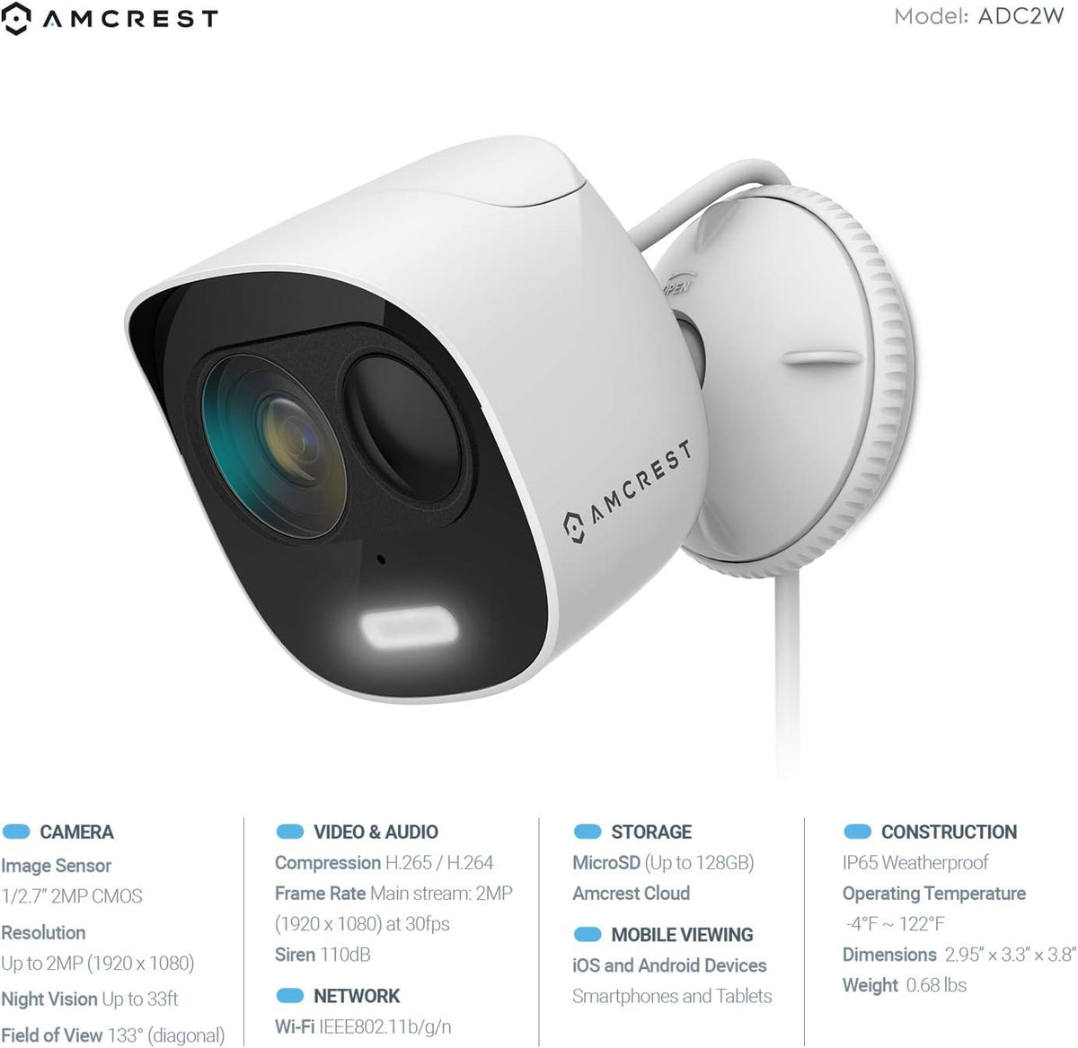 1080p WiFi Outdoor Security Camera with Spotlight, Siren Alarm, Two-Way Audio, Night Vision, IP65 Weatherproof I2805