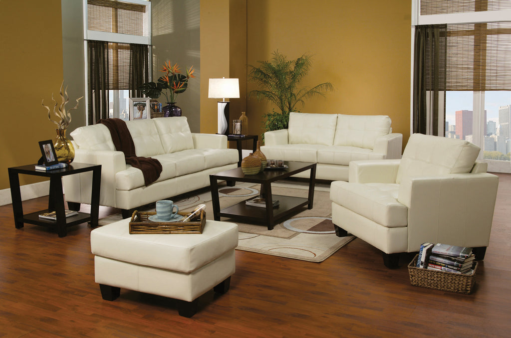 Cream Leatherette Ottoman Z59024