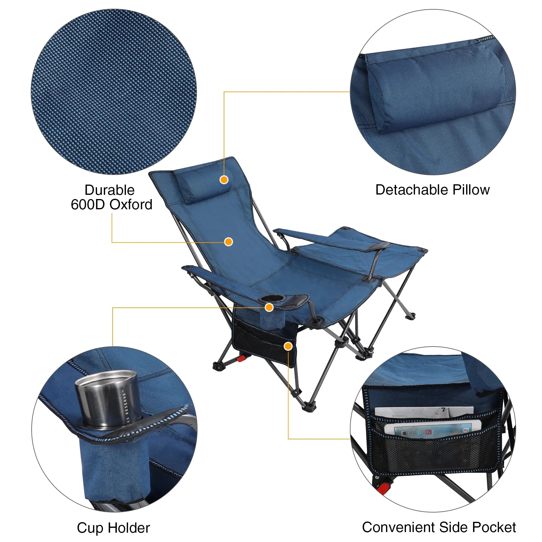 Blue 2 in 1 Folding Camping Chair with Removable Footrest Q304857