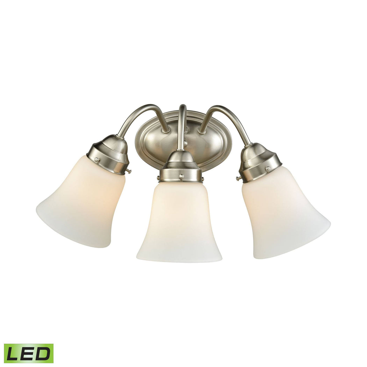 Brushed Nickel 3 Light Bath with White Glass X779