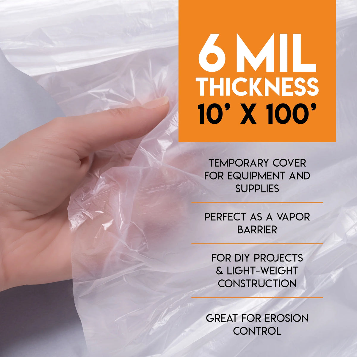 Clear Poly Sheeting 10x100 Feet Heavy Duty 6 Mil Thick Plastic Tarp Waterproof Cover F93958