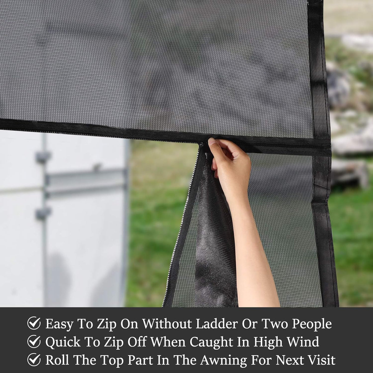 Black Mesh RV Awning Sun Shade Screen with Zipper 14' x 9' B288