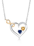 925 Sterling Silver 10K Yellow Gold Citrine Blue Created Sapphire White Lab Grown Diamond Infinity Heart Pendant Necklace 0.75 Cttw 18 inch Chain D48958